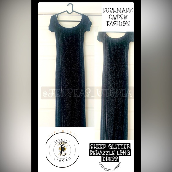 SHEER GLITTER BEDAZZLED LONG DRESS - Picture 1 of 2